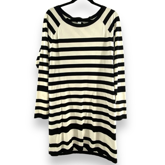 Diane Von Furstenberg Black/Cream Striped Silk Mini Dress Women's Size Large - Picture 2 of 6